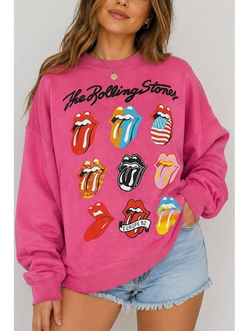 The Rolling Stones Europe '82 Pink Graphic Crewneck Sweatshirt – XL (16-18)